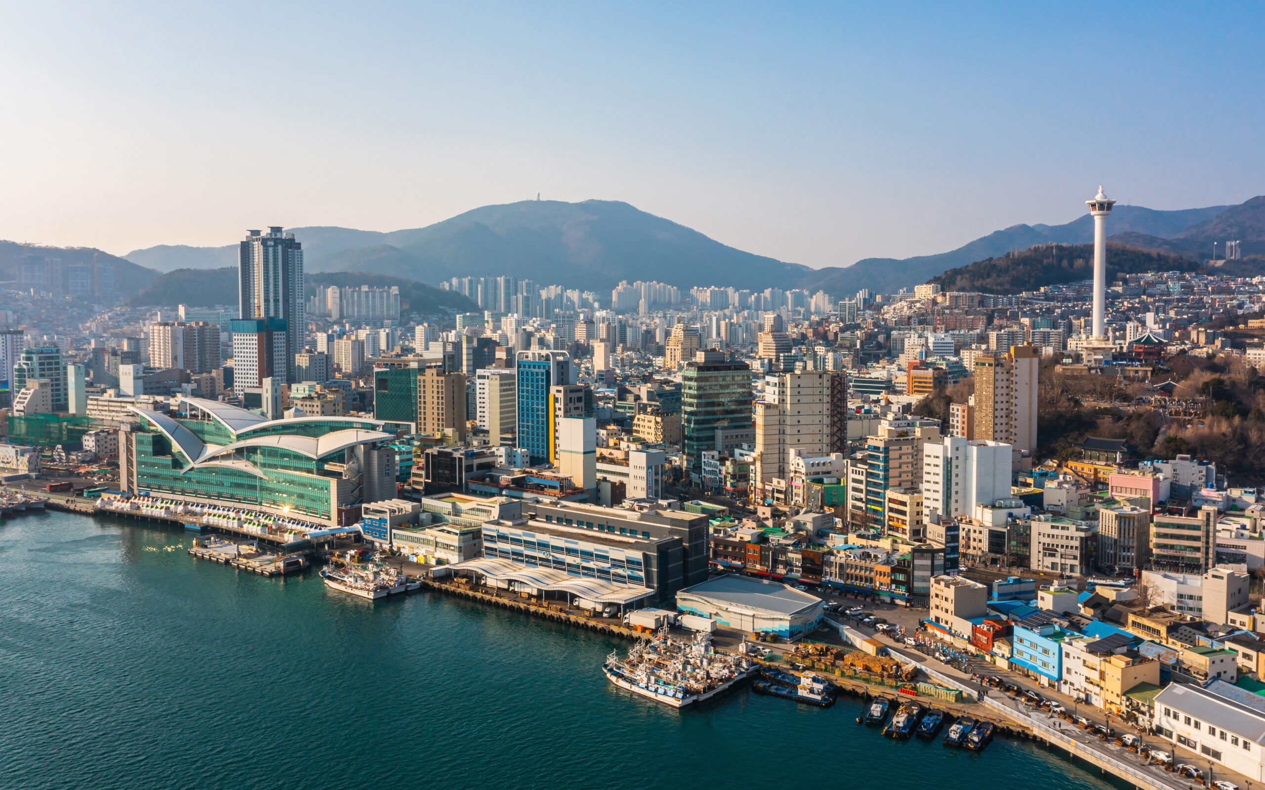 Cityscape of Busan in February. Aerial view