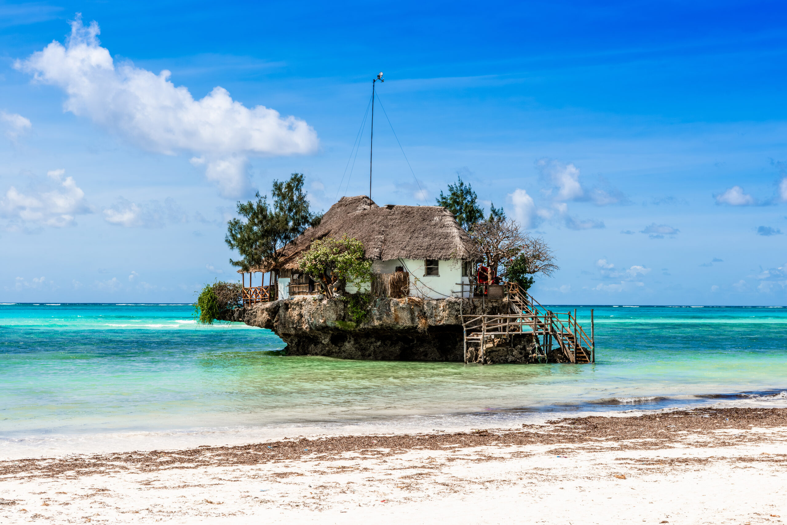 Famous Restaurant Surrounded By Water In Zanzibar With A View From A Boat