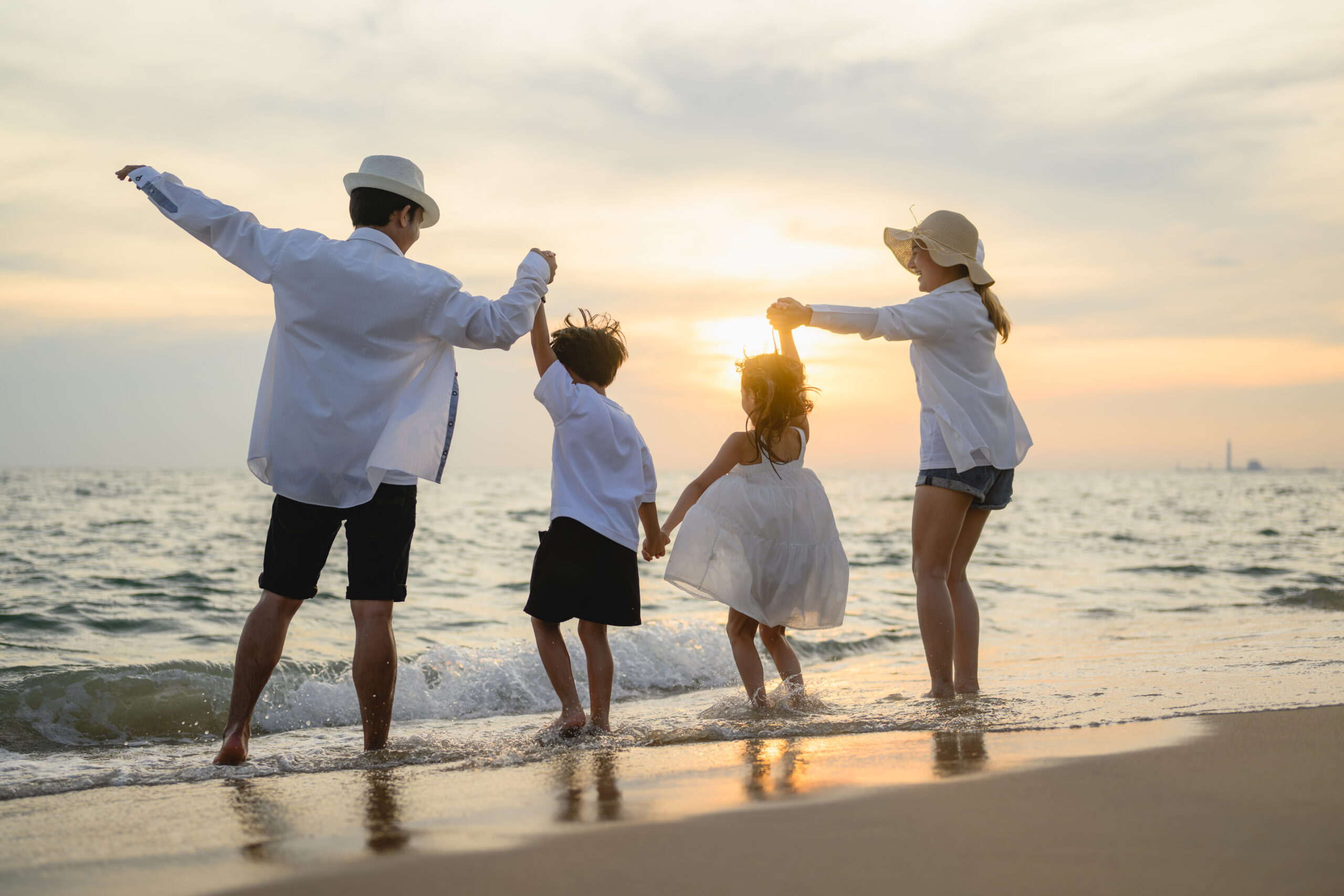 Happy family enjoying together on beach on holiday vacation, Family with beach travel, People enjoying with holiday vacation, High quality photo