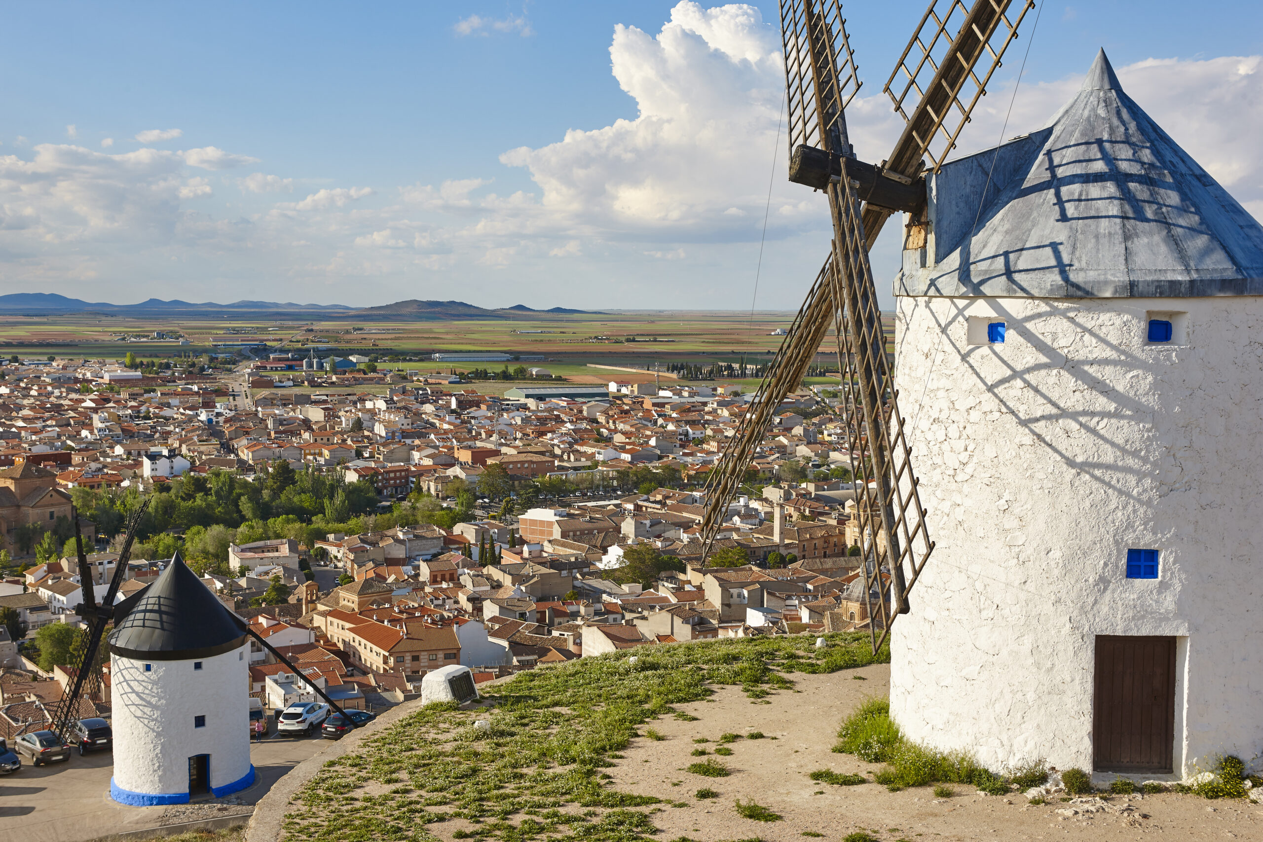 Traditional antique windmills in Spain. Consuegra, Toledo. Travel